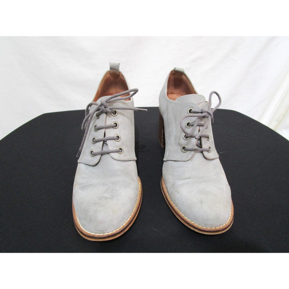 Topshop Gray Leather Lace Up Block Heel Booties Women 9-9.5 US/40 EU - Picture 2 of 11